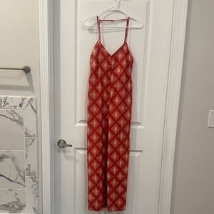 Zara Red and White Patterned Jumpsuit